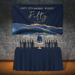 50th Birthday Party Elegant Navy Blue Gold Agate Banner<br><div class="desc">Are you in search of the perfect addition to your sophisticated husband's or special male friend's celebration? Look no further than this Happy 50th Birthday Banner! The banner's navy blue agate slice border with gold glitter accent design are sure to catch the eye of your guests and create a luxurious...</div>