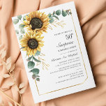 50th Birthday Party Eucalyptus Sunflower Invite<br><div class="desc">Eucalyptus Sunflower Floral Script 60th Birthday Invitation you can easily customize with your party details by clicking the "Personalize" button. Featuring bright yellow floral and greenery succulent with a gold foil geometric frame and modern typography</div>