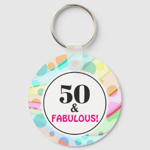 50th Birthday Party Fabulous Colourful Rainbow Keychain