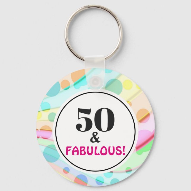 50th Birthday Party Fabulous Colourful Rainbow Keychain (Front)