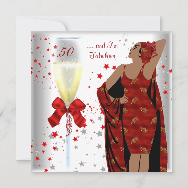 50th Birthday Party Fabulous Retro Diva Red White Invitation (Front)