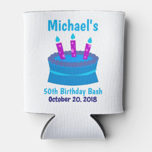 50th Birthday Party Favour Cool Blue Cake Can Cooler
