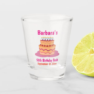 50th Birthday Party Favour Pink Cake Custom Shot Glass
