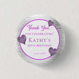 50th Birthday Party Favour Purple and Silver  1 Inch Round Button