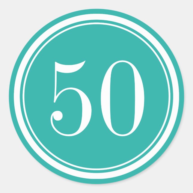 50th Birthday party favour stickers & envelope sea (Front)