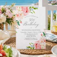 50th Birthday Party Feminine Pink Roses Floral