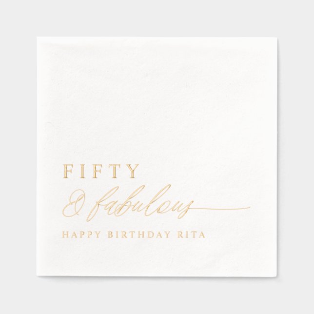 50th Birthday Party Fifty & Fabulous Modern Gold Foil Napkins (Front)