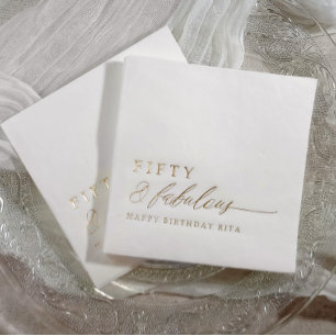 50th Birthday Party Fifty & Fabulous Modern Gold Foil Napkins