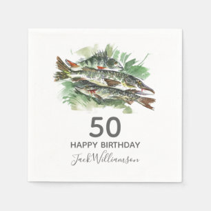 50th Birthday Party Fishing Watercolor Fish Napkin