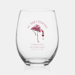 50th Birthday Party Flamingo Novelty Custom Stemless Wine Glass<br><div class="desc">Cute personalized 50th birthday party swag featuring a wine sipping flamingo. Add your name and message by clicking on the "Personalize" button to create a unique party swag for your celebration. Makes a perfect keepsake for guests to remember this special milestone</div>