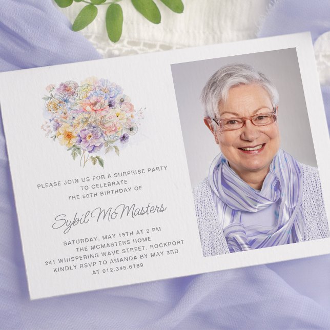 50th Birthday Party Flower Bouquet Photo Surprise Invitation (Creator Uploaded)