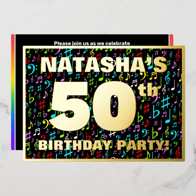 50th Birthday Party — Fun, Colourful Music Symbols (Front/Back)