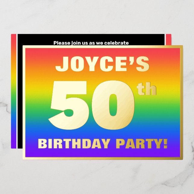50th Birthday Party: Fun, Colourful Rainbow Patter (Front/Back)
