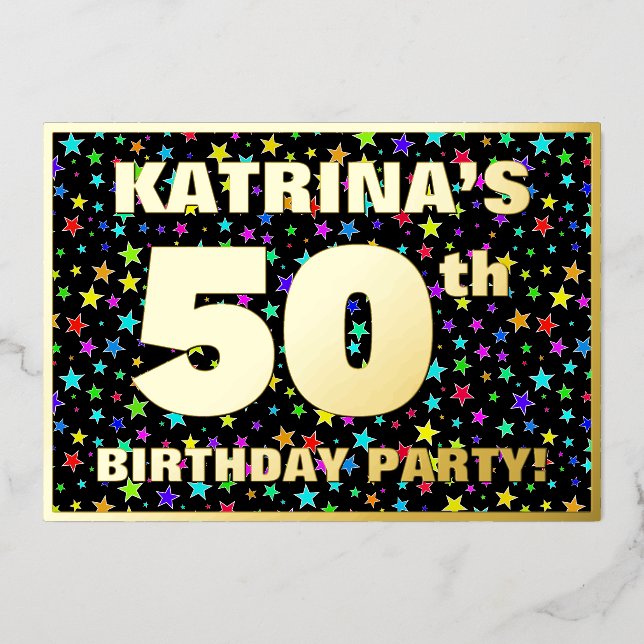 50th Birthday Party — Fun, Colourful Stars Pattern (Front)