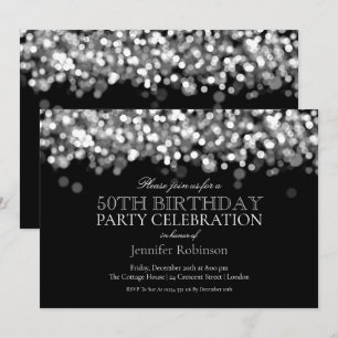 50th Birthday Party Glam Silver Lights Invitation