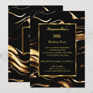 50th Birthday Party Gold Black Abstract Invitation