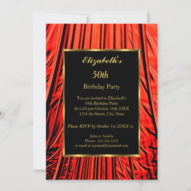 50th Birthday Party Gold Black Red  Invitation (Front)