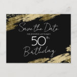 50th Birthday Party Gold Black Save the Date Postcard<br><div class="desc">Elegant Faux gold foil paint splatters design. All text is adjustable and easy to change for your own party needs. Great elegant 50th birthday template design. Save the Date</div>