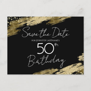 50th Birthday Party Gold Black Save the Date Postcard
