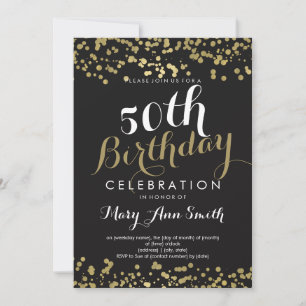 50th Birthday Party Gold Foil Look Confetti Invitation