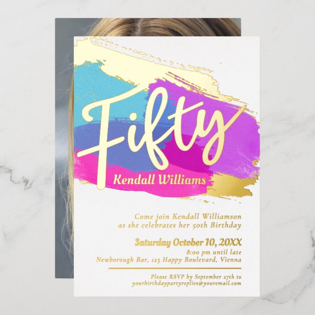 50th Birthday party gold foil photo abstract art (Front/Back)