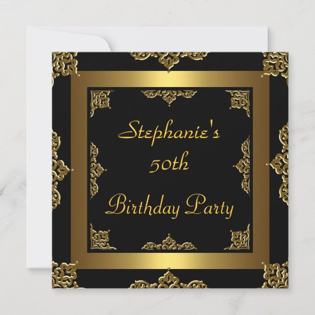 50th Birthday Party Gold Metal & Black Any Invitation (Front)