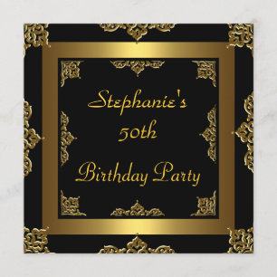 50th Birthday Party Gold Metal & Black Any Invitation