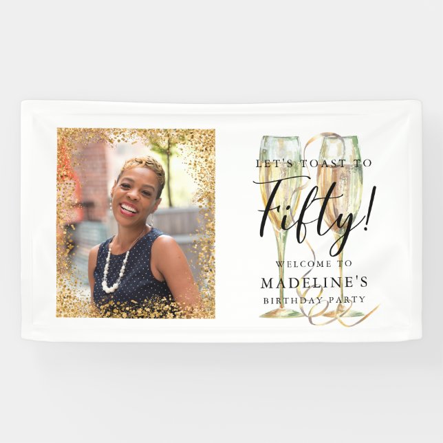 50th Birthday Party Gold Photo Banner (Horizontal)