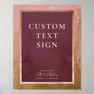 50th Birthday Party Gold & Pink Custom Sign
