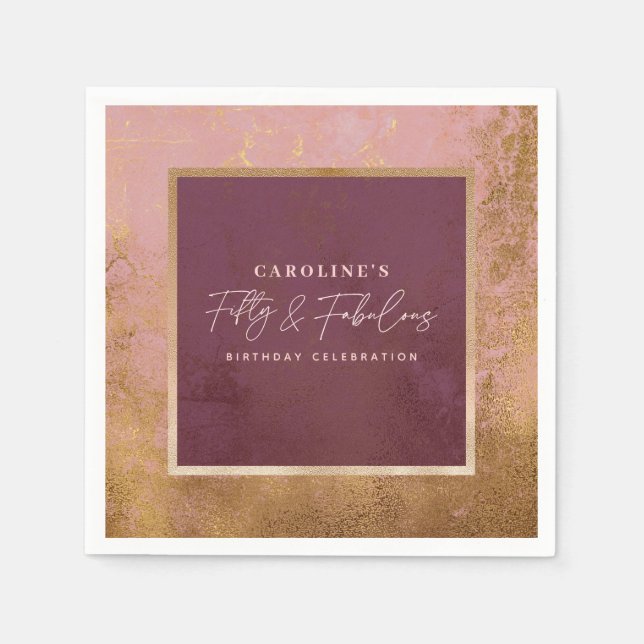 50th Birthday Party Gold & Pink Napkin (Front)