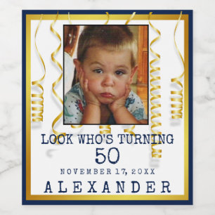 50th Birthday Party Gold With Photo Change  Colour Wine Label