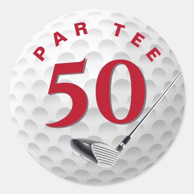 50th Birthday Party Golf Ball  Classic Round Sticker (Front)
