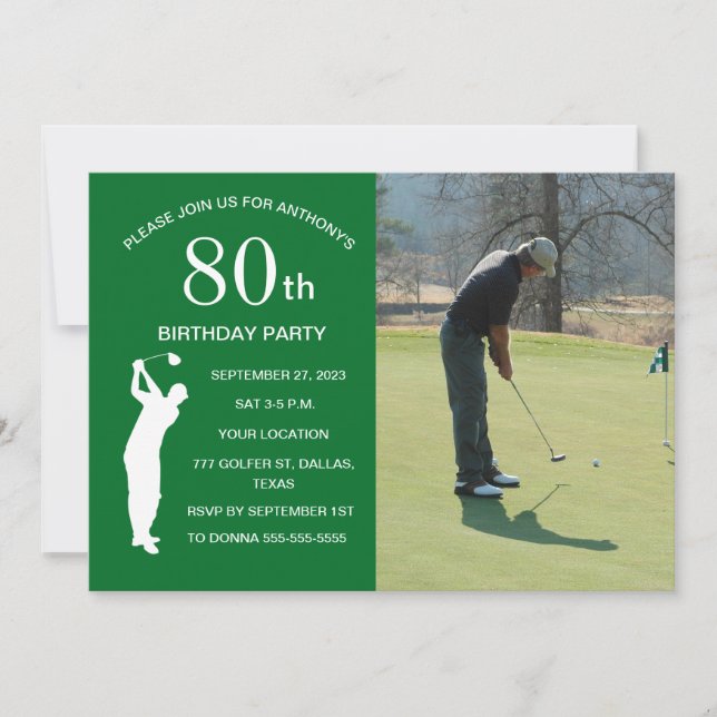 50th Birthday Party Golfer Green Par Golf Photo Invitation (Front)