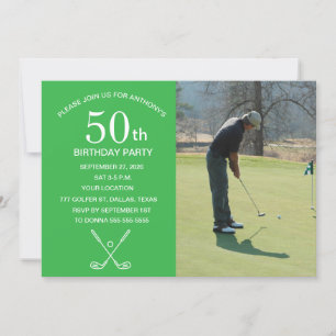 50th Birthday Party Golfer Green Par Golf Photo Invitation