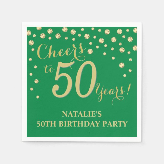 50th Birthday Party Green and Gold Diamond Napkins (Front)