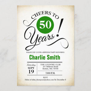 50th Birthday Party - Green Black White Invitation
