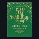 50th Birthday Party - Green & Gold Invitation<br><div class="desc">50th Birthday Party Invitation.
Elegant design in forest emerald green and faux glitter gold. Features stylish script font and confetti. Message me if you need custom age.</div>