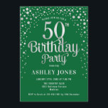 50th Birthday Party - Green & Silver Invitation<br><div class="desc">50th Birthday Party Invitation.
Elegant design in emerald forest green and faux glitter silver. Features stylish script font and confetti. Message me if you need custom age.</div>