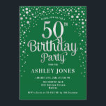 50th Birthday Party - Green & Silver Invitation<br><div class="desc">50th Birthday Party Invitation.
Elegant design in emerald forest green and faux glitter silver. Features stylish script font and confetti. Message me if you need custom age.</div>