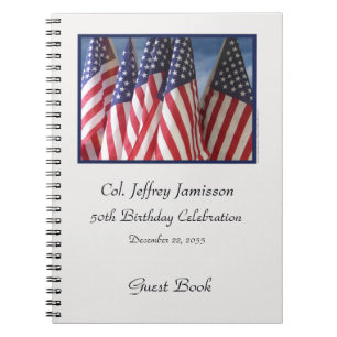 50th Birthday Party Guest Book, American Flags  Notebook