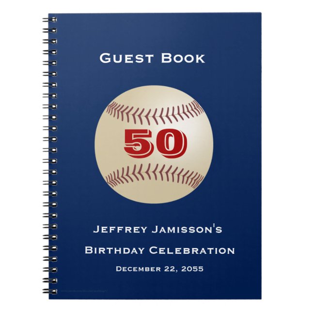 50th Birthday Party Guest Book, Baseball Notebook (Front)