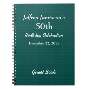 50th Birthday Party Guest Book Green Plaid Spiral 