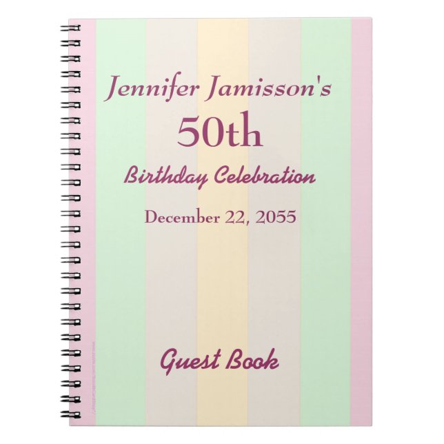 50th Birthday Party Guest Book Pastel Notebook (Front)