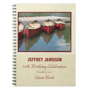 50th Birthday Party Guest Book, Red Canoes Notebook