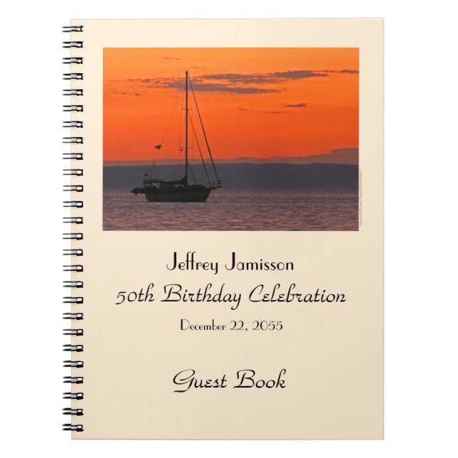 50th Birthday Party Guest Book, Sailboat at Sunset Notebook (Front)