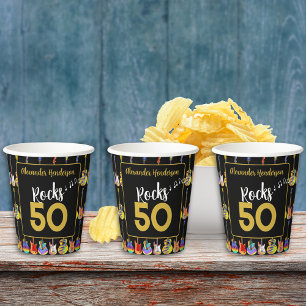 50th Birthday Party Guitar Rock Personalized Paper Cups