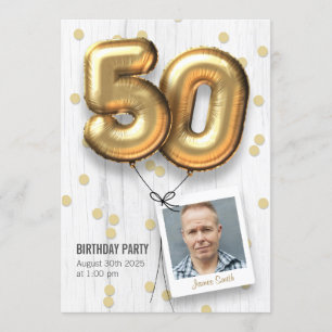 50th Birthday Party Invitation Adult Gold Balloons
