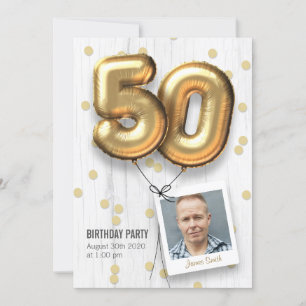 50th Birthday Party Invitation Adult Gold Balloons