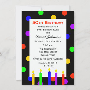 50th Birthday Party Invitation Candles and Dots