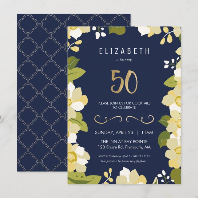 50th Birthday Party Invitation Customize- Fiftieth (Front/Back)